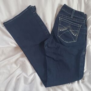 Ariat Real Denim Women's Dark Indigo Boot Cut Jeans Sz 30Lx33" Inseam Side Slits